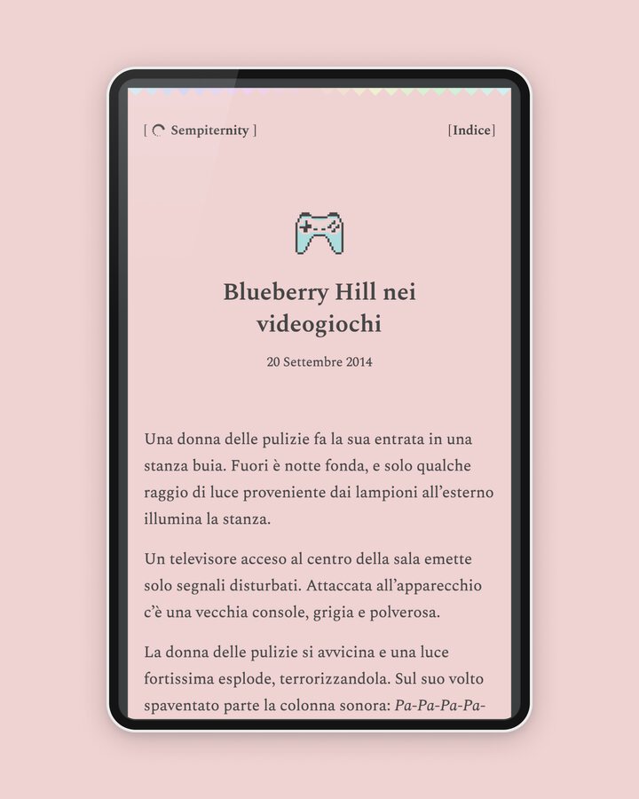 A screenshot of Sempiternity, a site/collection of witty short stories.