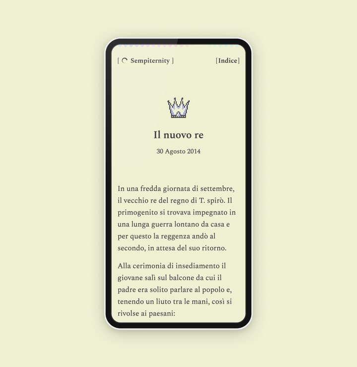 A screenshot of Sempiternity, a site/collection of witty short stories.