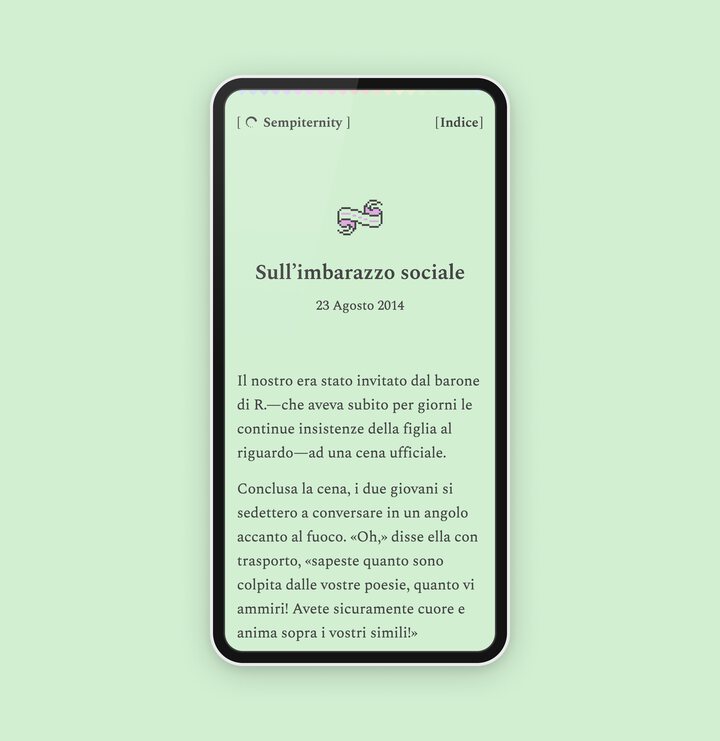 A screenshot of Sempiternity, a site/collection of witty short stories.
