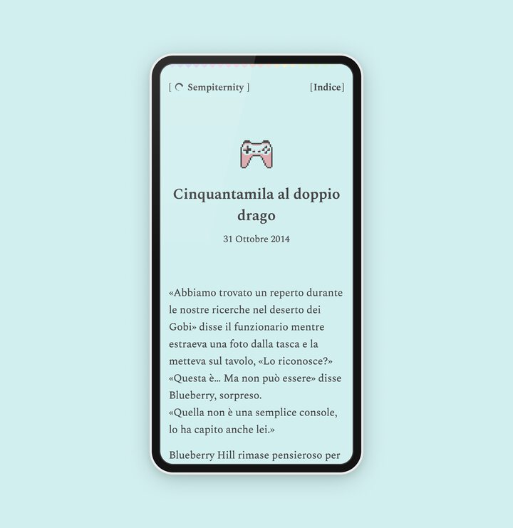 A screenshot of Sempiternity, a site/collection of witty short stories.