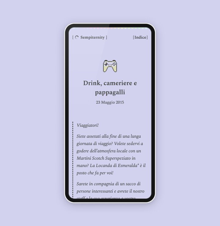 A screenshot of Sempiternity, a site/collection of witty short stories.